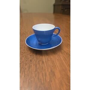 Vintage Richard Ginori Espresso Cup & Saucer Blue White Italy 1940s Porcelain